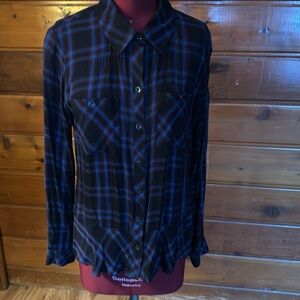 CAbi Tartan Blouse w/ Peplum. Rayon M